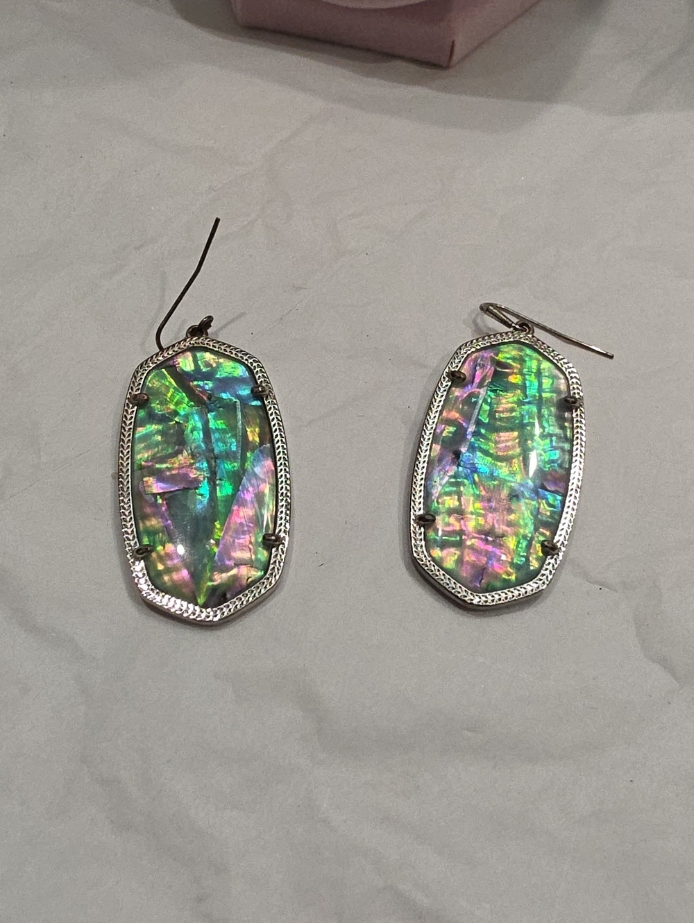 Kendra Scott Iridescent Abalone Drop Earrings in Green-Pink Silver